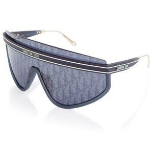 CHRISTIAN DIOR DIORCLUB M2U 31B8 MASK SILVER MIRROR BLUE DIOR lOGO SUNGLASSES.